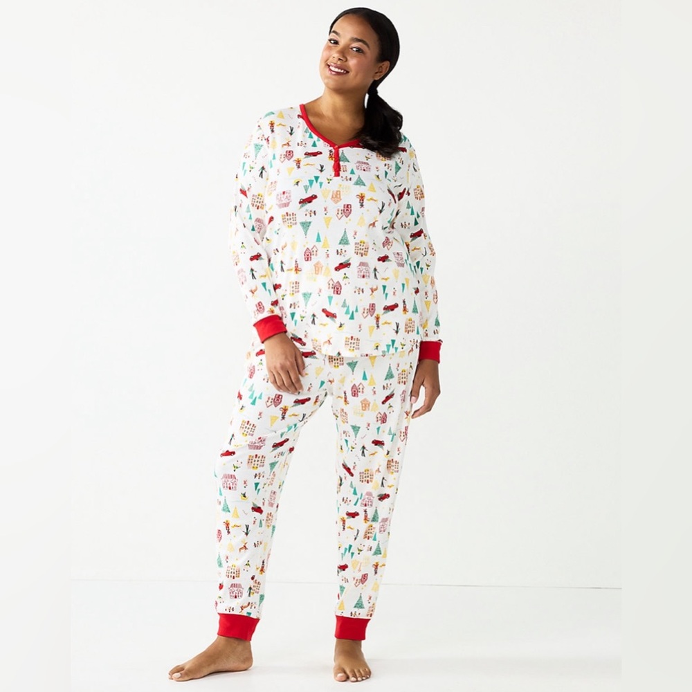 Plus Size LC Lauren Conrad Jammies Holiday Village Pajama Set 2X, Ivory Village